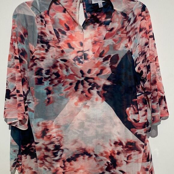 Jennifer Lopez Women's Multicolor Floral Slit Layer Back Blouse Size 0X (NWT) - Picture 1 of 9